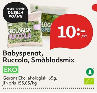 Babyspenat, Ruccola, Småbladsmix