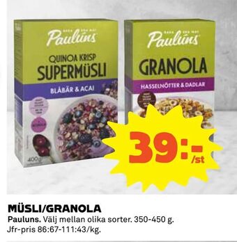 Coop Daglivs Müsli/granola erbjuda