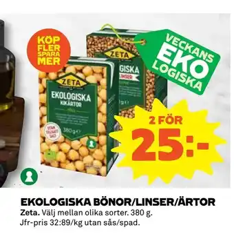 Ekologiska bönor/linser/ärtor