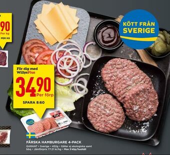Willys Färska hamburgare 4-pack erbjuda