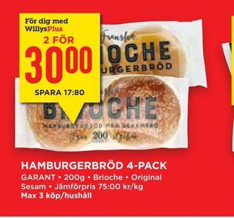 Willys Hemma Hamburgerbröd 4-pack erbjuda