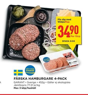 Willys Hemma Färska hamburgare 4-pack erbjuda