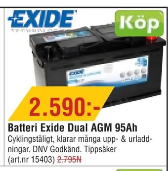 Erlandsons Brygga Batteri Exide Dual AGM 95Ah erbjuda