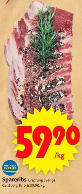 ICA Supermarket Ursprung Sverige Spareribs 1100g erbjuda