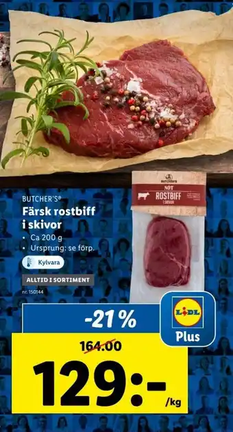 Lidl Butcher's Färsk Rostbiff i Skivor 200 g erbjuda