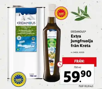 Lidl Eridanous Extra Jungfruolja Från Kreta 750 ml erbjuda