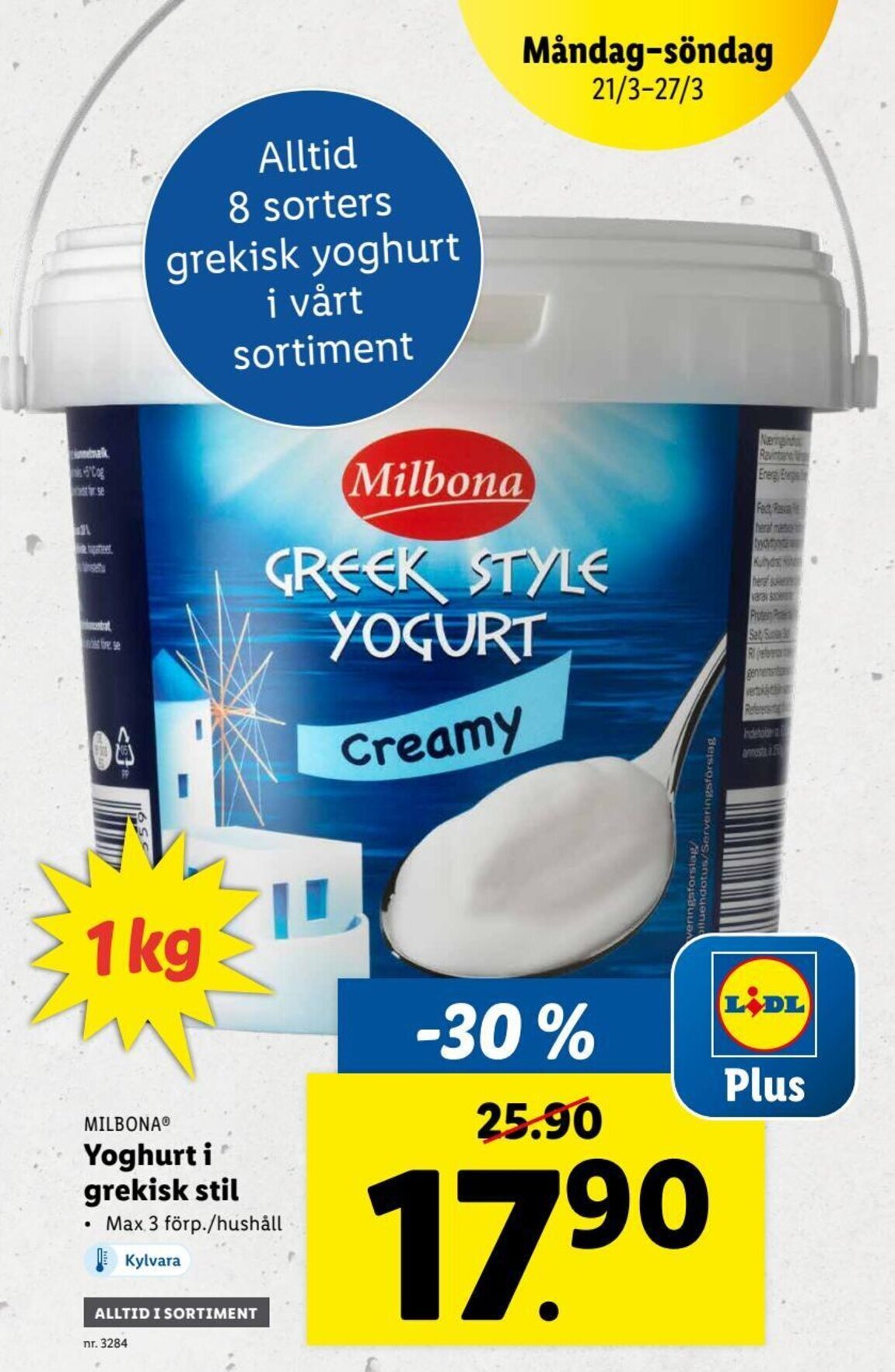Milbona Yoghurt i grekisk stil 1kg erbjudande hos Lidl