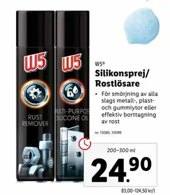 Lidl W5 Silikonsprej/Rostlösare 200-300 ml erbjuda