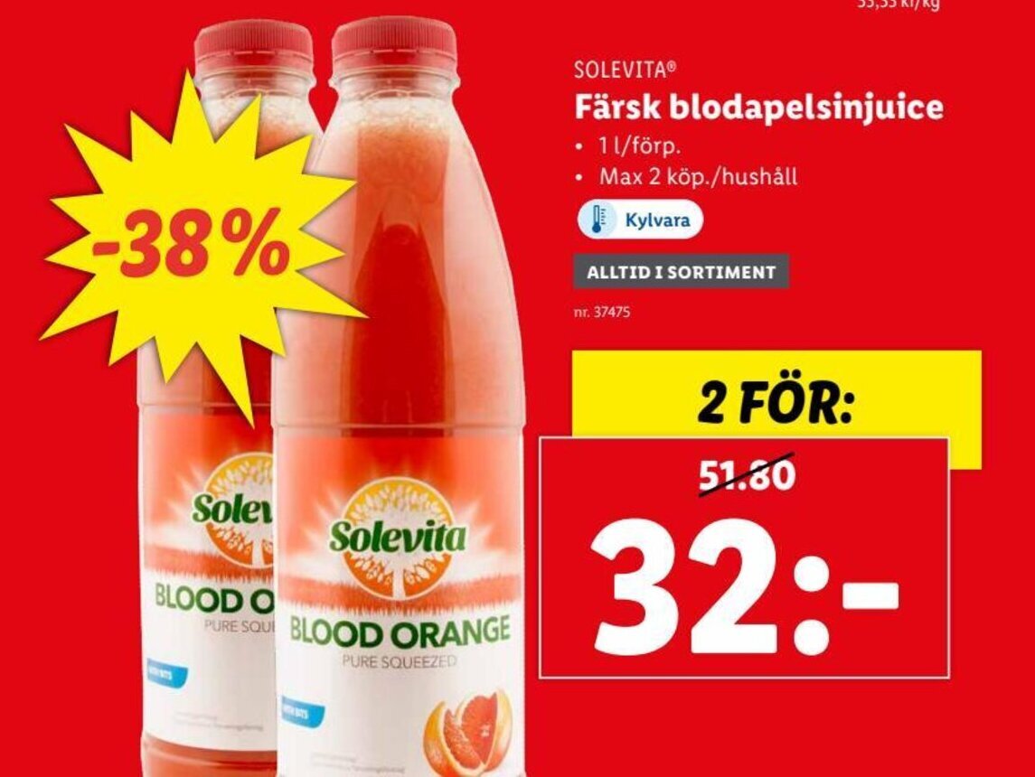 Solevita Färsk blodapelsinjuice 1l erbjudande hos Lidl