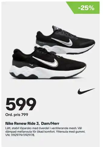 XXL Nike Renew Ride 3, Dam/Herr erbjuda