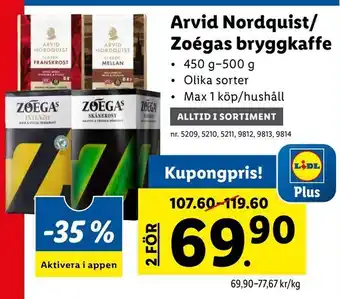 Lidl Arvid Nordquist/ Zoégas bryggkaffe erbjuda
