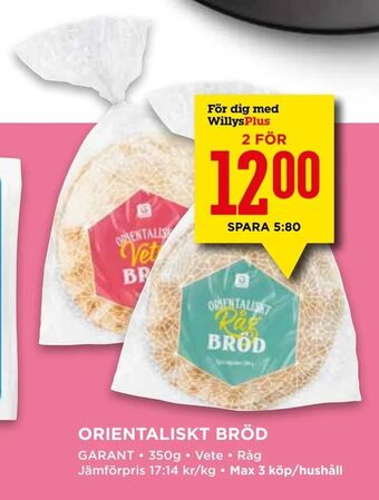 Willys Orientaliskt bröd erbjuda