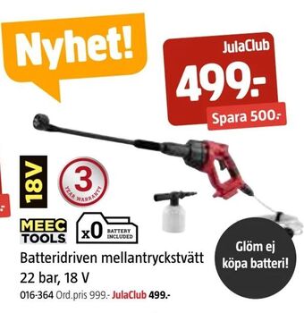 Jula Batteridriven mellantryckstvätt 22 bar, 18 V erbjuda