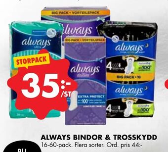 ÖoB Always bindor & trosskydd erbjuda