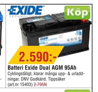 Erlandsons Brygga Batteri Exide Dual AGM 95Ah erbjuda