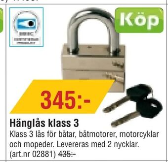 Erlandsons Brygga Hänglås klass 3 erbjuda