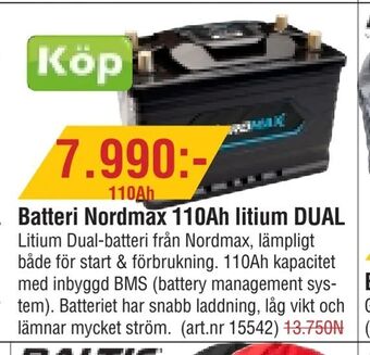 Erlandsons Brygga Batteri Nordmax 110Ah litium DUAL erbjuda