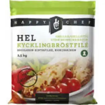 Snabbgross Kycklingbröst grillad utan skinn fryst happy chef 2.5kg erbjuda
