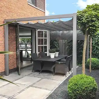 Skånska Byggvaror Pergola i aluminium skuggtak i antracit erbjuda