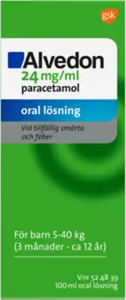 Alvedon, oral lösning 24 mg/ml 100 milliliter