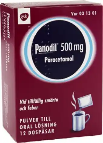 Panodil, pulver till oral lösning i dospåse 500 mg 12 styck