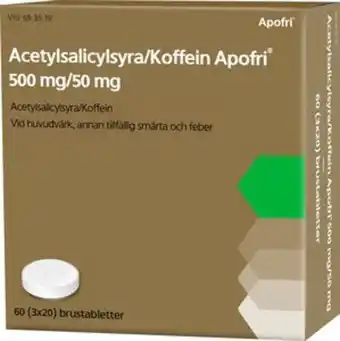 Acetylsalicylsyra/koffein apofri, brustablett 500 mg/50 mg 3 x 20 tablett(er)
