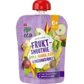 ICA Maxi Fruktsmoothie äpple, mango, banan & passionsfrukt 6+mån 90g ica i love eco erbjuda
