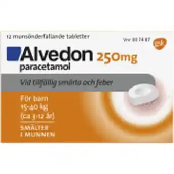 Alvedon barn 3-12 år munsönderfallande tablett 250mg 12-p
