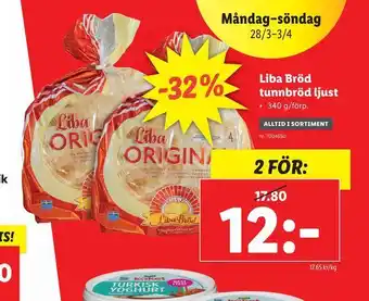 Lidl Liba bröd tunnbröd ljust erbjuda