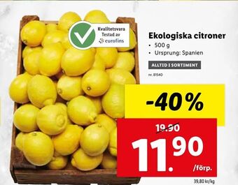 Lidl Ekologiska citroner erbjuda