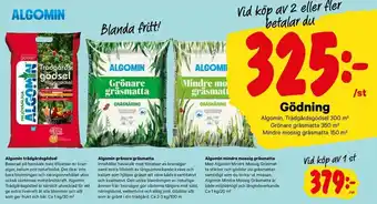 Algomin, Trädgårdsgödsel 300 m, Grönare gräsmatta 350 m, Mindre mossig gräsmatta 150 m Gödning