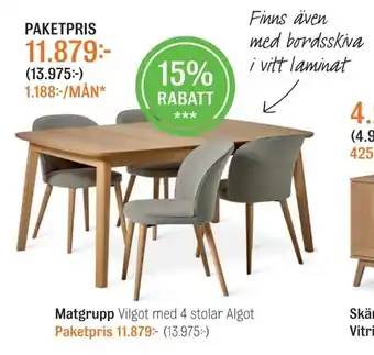 Matgrupp, Vilgot med 4 stolar Algot