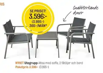 Mio Utegrupp, Altea med soffa, 2 fåtöljer och bord erbjuda