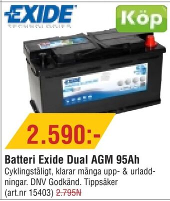 Erlandsons Brygga Batteri Exide Dual AGM 95Ah erbjuda
