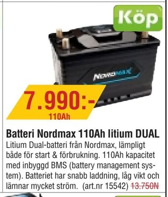 Erlandsons Brygga Batteri Nordmax 110Ah litium DUAL erbjuda