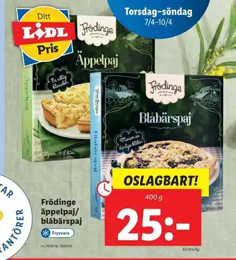 Lidl Frödinge äppelpaj/ blåbärspaj erbjuda