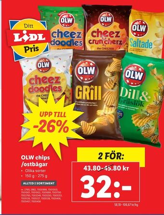 Lidl OLW chips /ostbågar erbjuda