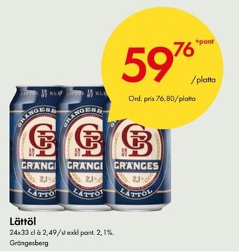 Snabbgross Grängesberg Lättöl 24x33 cl erbjuda