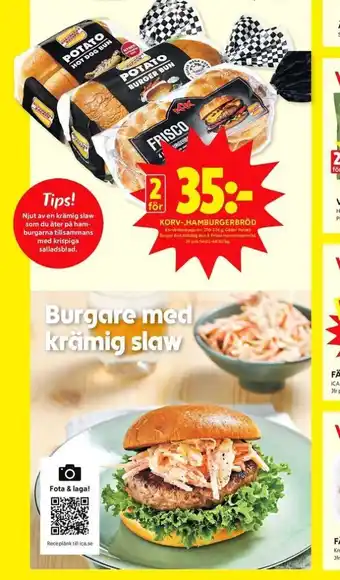 ICA Kvantum Korvbrödsbagarn Hamburgerbröd erbjuda