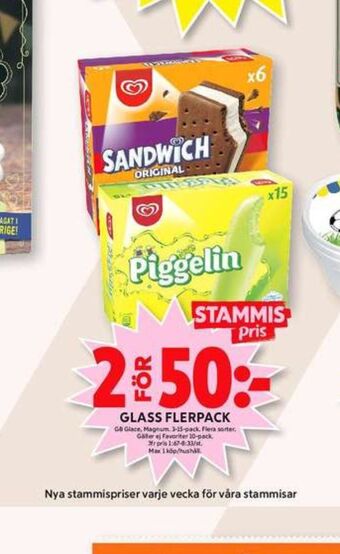 ICA Maxi GB Glace Glasspinnar erbjuda