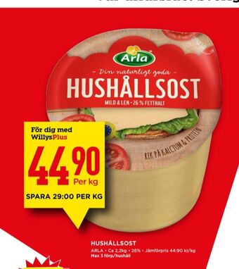 Willys Arla Hushållsost erbjuda