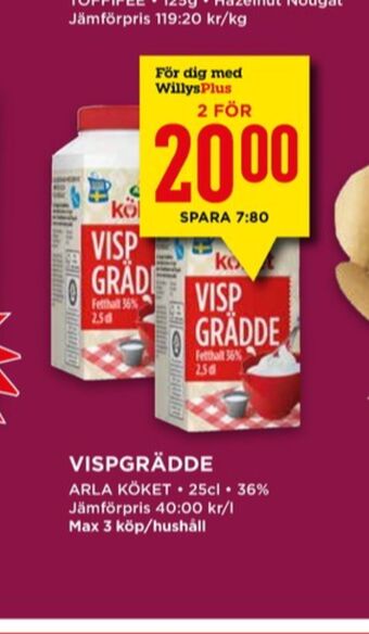 Willys Arla Köket Vispgrädde erbjuda