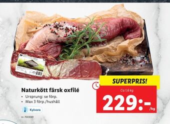 Lidl Naturkött färsk oxfilé erbjuda