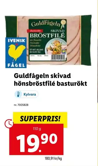 Lidl Guldfågeln skivad. hönsbröstfilé basturökt erbjuda
