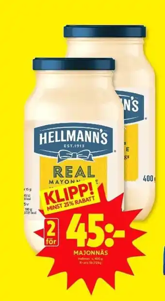 ICA Kvantum Hellmann's Majonnäs 400 g erbjuda