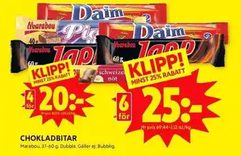 ICA Kvantum Marabou Chokladbitar 37-60 g for 4 erbjuda