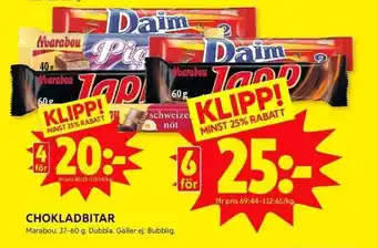ICA Kvantum Marabou Chokladbitar 37-60 g for 6 erbjuda