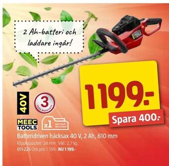 Jula Batteridriven häcksax 40 V, 2 Ah, 610 mm erbjuda
