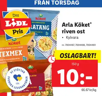 Lidl Arla Köket riven ost 150g erbjuda
