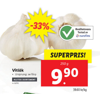 Lidl Vitlök 250g erbjuda